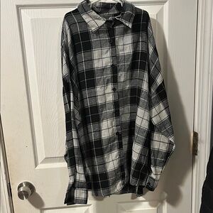 Black, White, and Grey Button Up Flannel